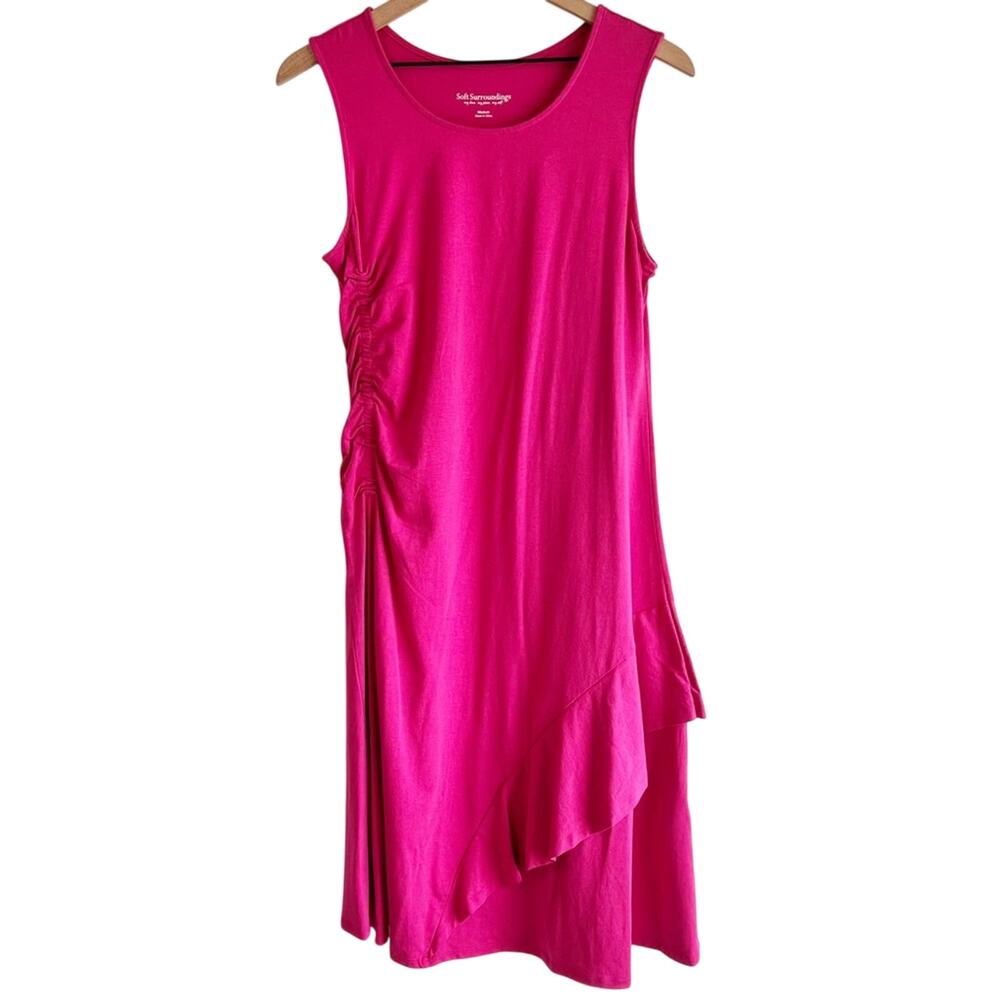 SOFT SURROUNDINGS BIJOU WOMEN DRESS PINK RUFFLED RUCHED SLEEVELESS MEDIUM NEW